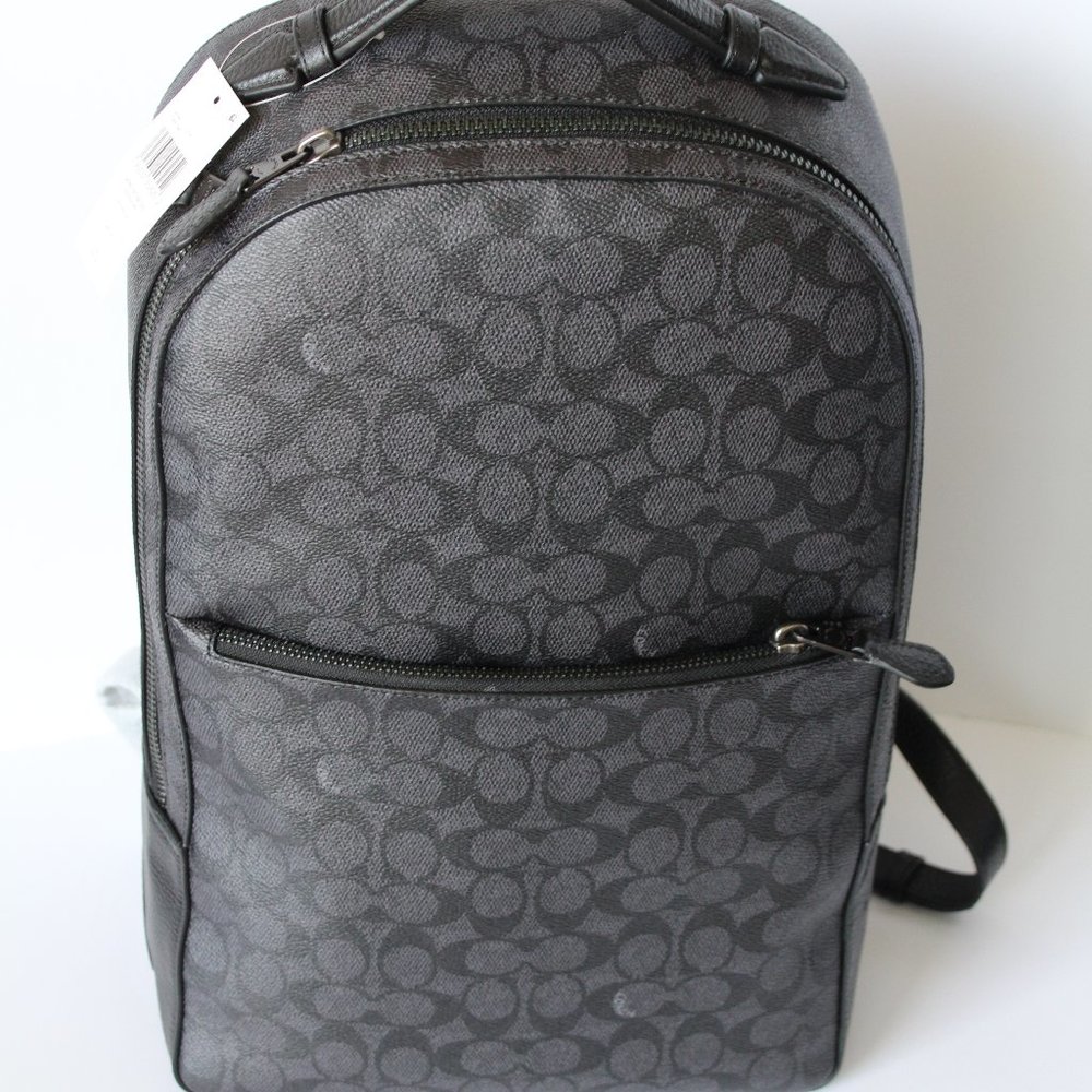 New COACH Signature Monogram Charcoal Backpack (Limited-Edition)